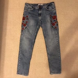 Embroidered Mid-Rise Skinny Jeans